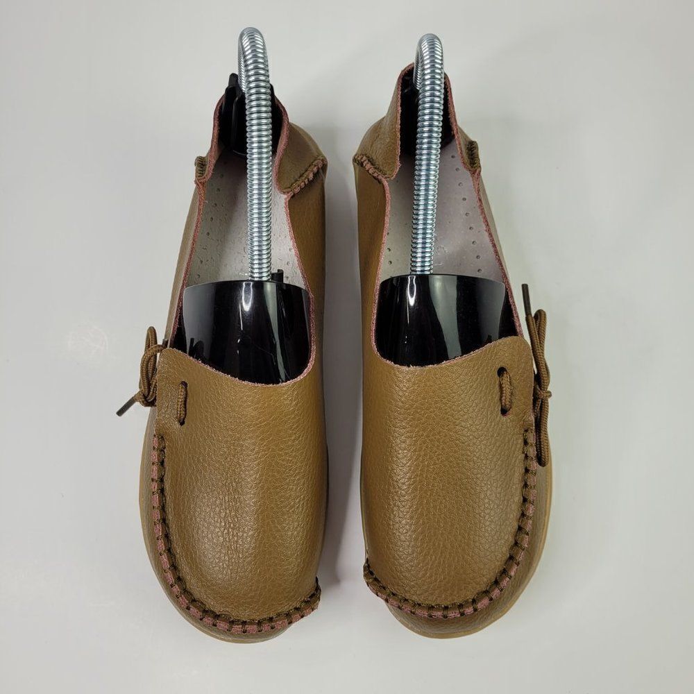 Socofy Womens Shoes Size 6 Brown Leather Moccasins Slip On Loafers Comfort - Picture 3 of 12